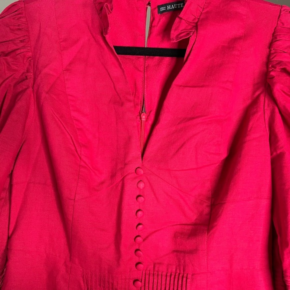 Haute Rogue red linen/cotton mini dress w puffed sleeves - Picture 6 of 10